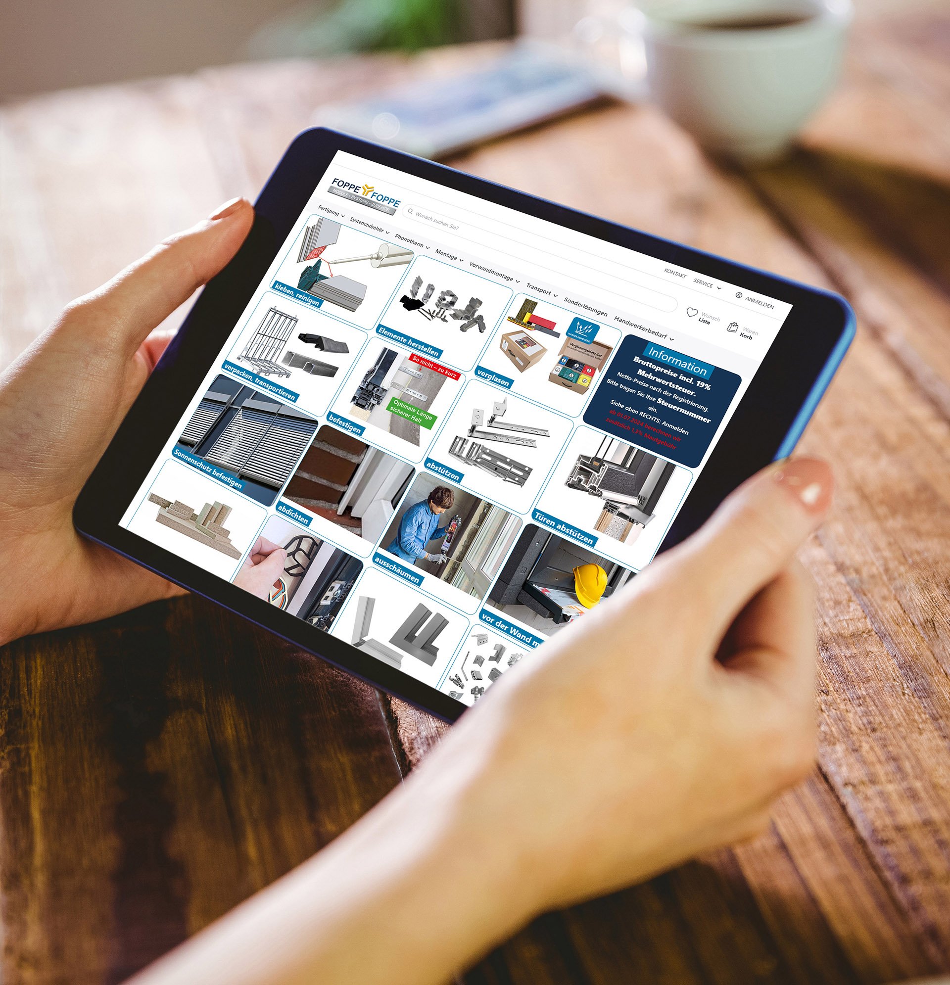 Tablet mit Screen des Online-Shops von FOPPE + FOPPE