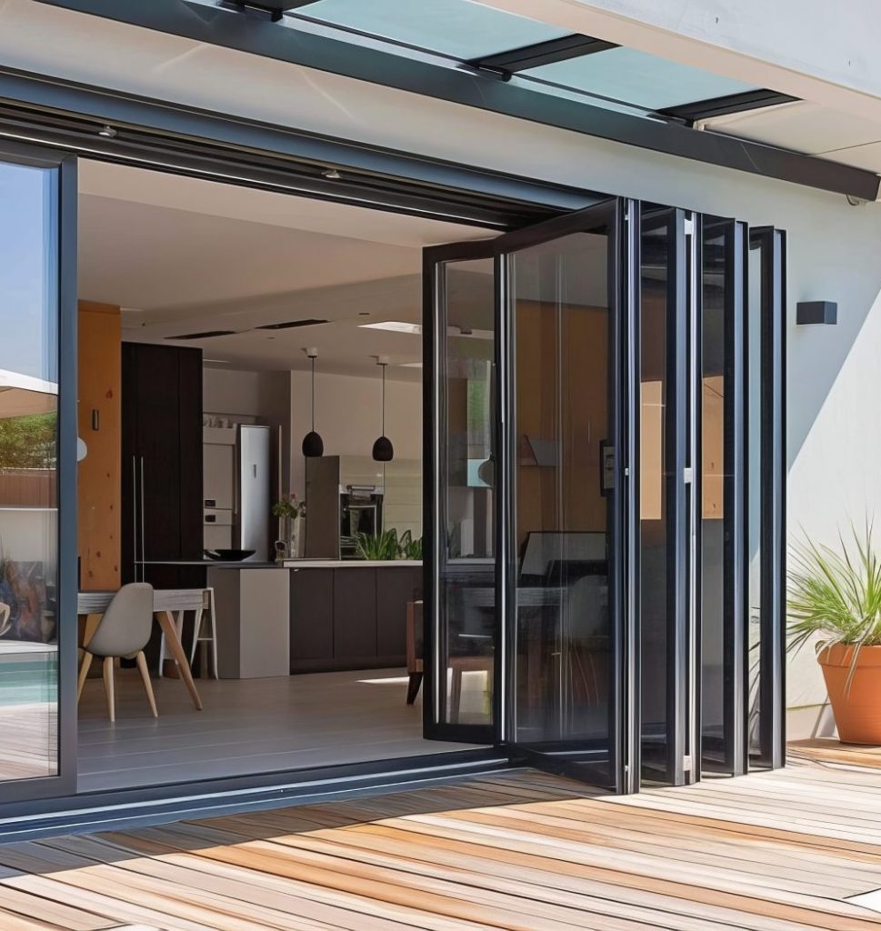 Schiebe- Hebeschiebetür, Faltelemente Terassenansicht