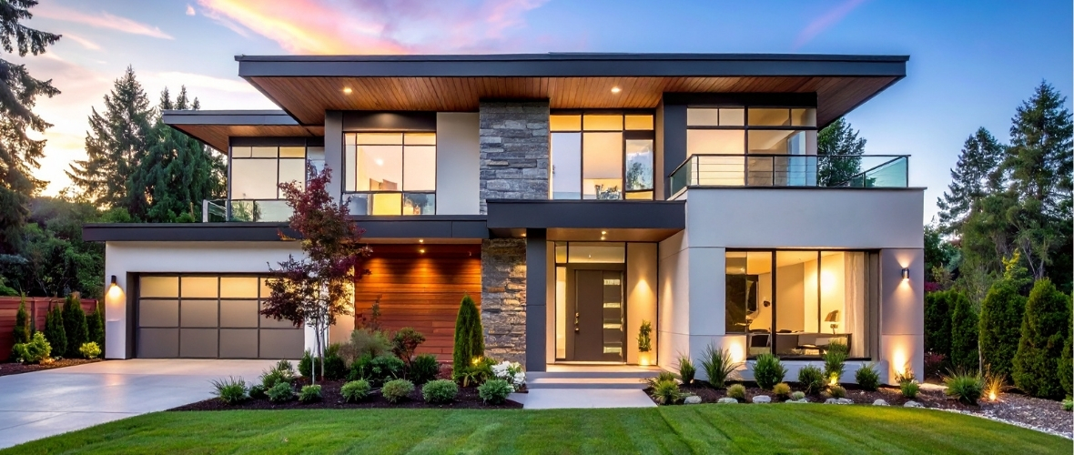 Haus mit verschiedenen Bauelementen